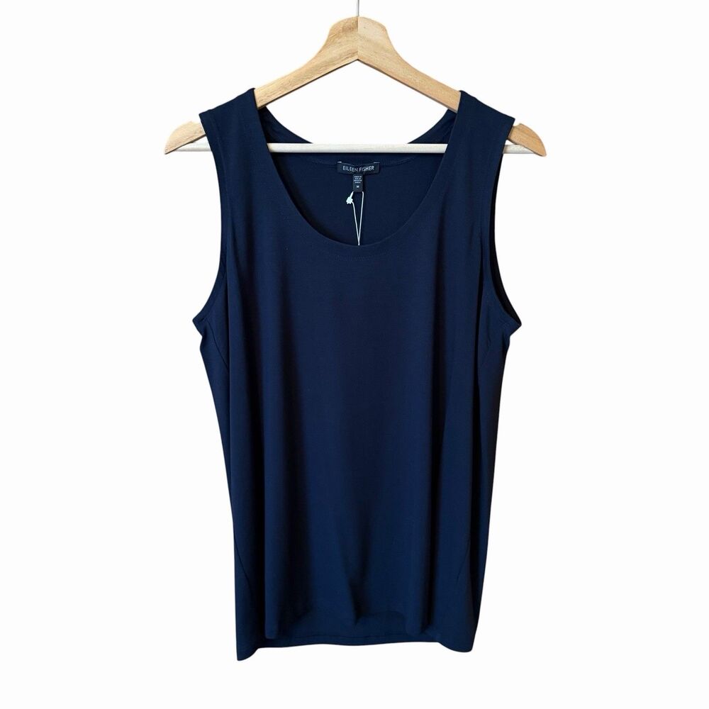 Eileen Fisher Womens Navy Stretch Tank Top Size M Minimalist Capsule Office